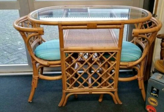 Image 1 of Rattan Boho Vintage Bistro-Essgruppe doppelt