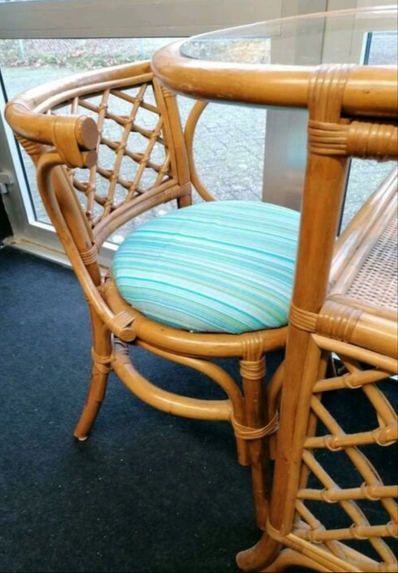 Image 1 of Rattan Boho Vintage Bistro-Essgruppe doppelt