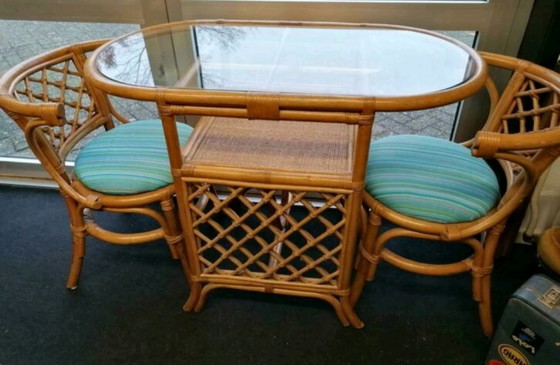 Image 1 of Rattan Boho Vintage Bistro-Essgruppe doppelt