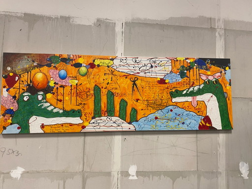Groot Bas Recontent malt Croq – schilderijen tekeningen, Canvas, Modern