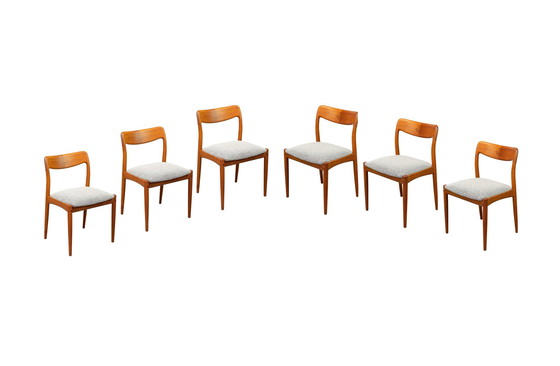 Image 1 of 6x Teak and Wool Dining Chairs by Johannes Andersen for Uldum