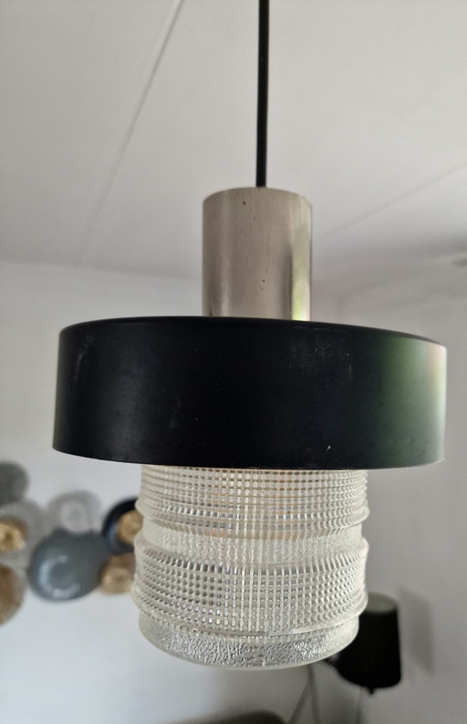 Vintage Hängeleuchte Glas und Metall