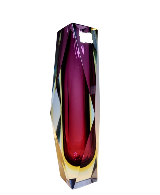 Image 1 of Flavio Poli, facettierte XL-Sommerso-Vase, Muranoglas, Italien 1970er Jahre