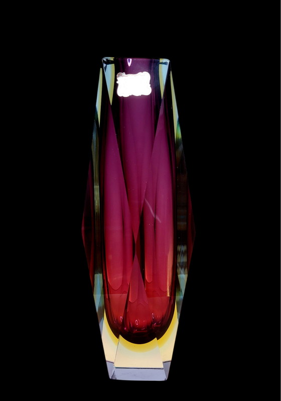 Image 1 of Flavio Poli, facettierte XL-Sommerso-Vase, Muranoglas, Italien 1970er Jahre