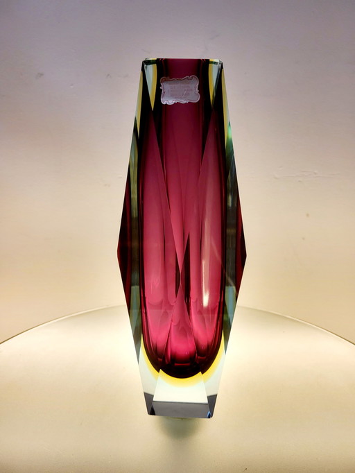Flavio Poli, facettierte XL-Sommerso-Vase, Muranoglas, Italien 1970er Jahre