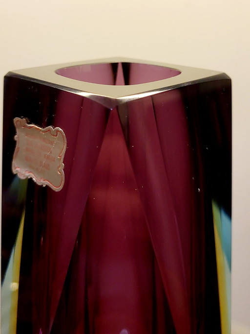 Flavio Poli, facettierte XL-Sommerso-Vase, Muranoglas, Italien 1970er Jahre