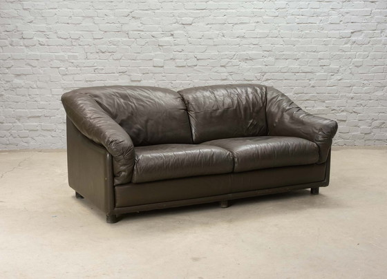 Image 1 of Leder 2-Sitzer-Sofa aus Braun Leder von Leolux Seal. Niederlande, 1970er Jahre.
