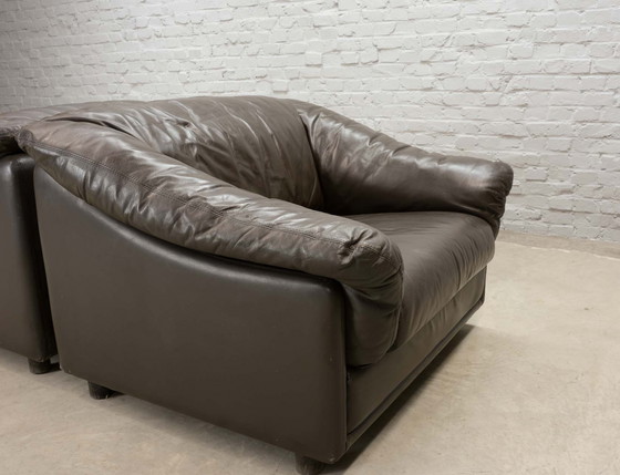 Image 1 of Leder 2-Sitzer-Sofa aus Braun Leder von Leolux Seal. Niederlande, 1970er Jahre.
