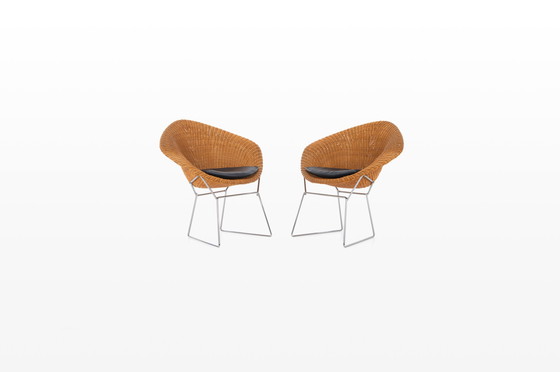 Image 1 of Set aus 2 Loungesesseln aus Korbgeflecht und Chrom , 1970er Jahre