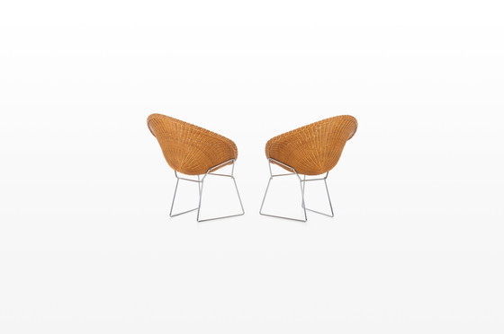Image 1 of Set aus 2 Loungesesseln aus Korbgeflecht und Chrom , 1970er Jahre