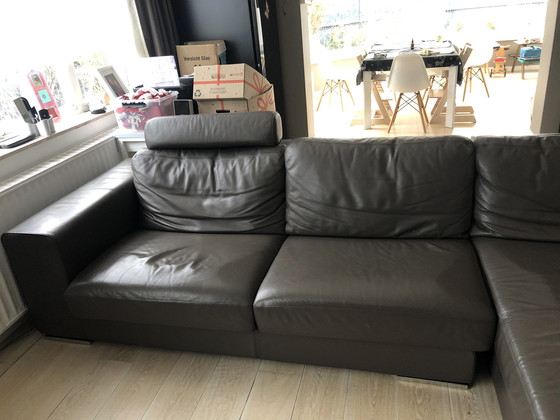 Image 1 of Taupefarbenes Echtledersofa mit doppeltem Meridian und 2 breiten Sitzen