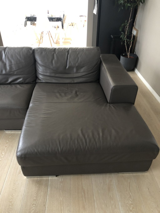 Taupefarbenes Echtledersofa mit doppeltem Meridian und 2 breiten Sitzen