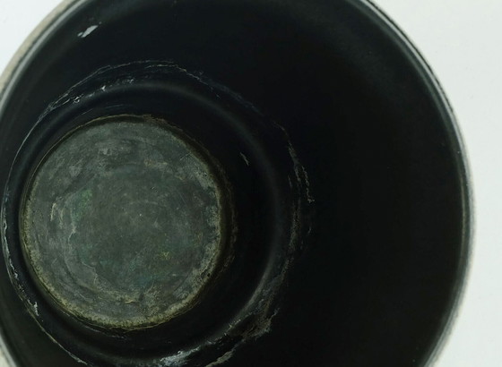 Image 1 of  BLUMENTOPF Übertopf U-Keramik Streifenmuster Grau- und Schwarztöne 50er 60er Jahre