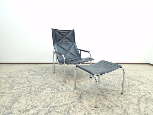 Strässle Hans Eichenberger Designersessel mit Hocker Ledersessel Chair 