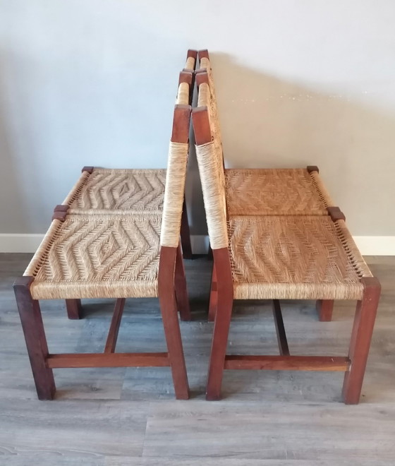 Image 1 of Brutalistische, geflochtene Wickery-Esszimmerstühle aus der Jahrhundertmitte