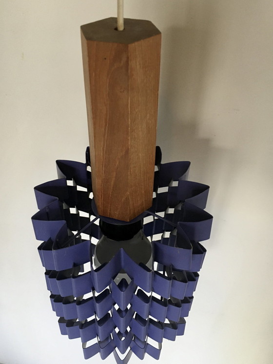 Image 1 of Hängeleuchte Anton Fogh aus violettem Metall und Teakholz