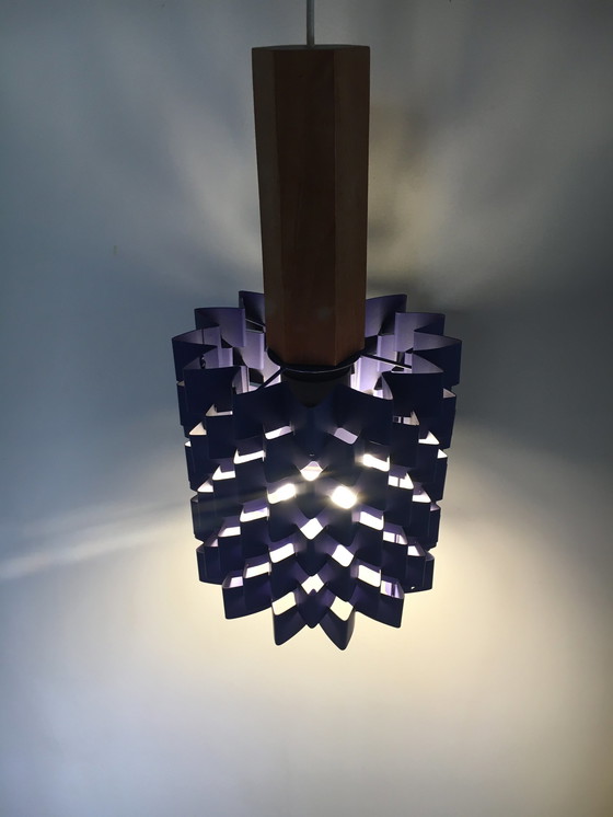 Image 1 of Hängeleuchte Anton Fogh aus violettem Metall und Teakholz