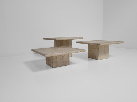 Image 1 of 3x Satztische aus Travertin