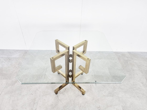 Image 1 of Geometrischer Vintage Esstisch aus Messing, 1970er Jahre