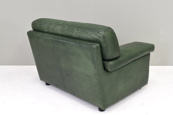 Image 1 of Roche Bobois Lounge Sessel in grün patiniertem Leder - um 1970