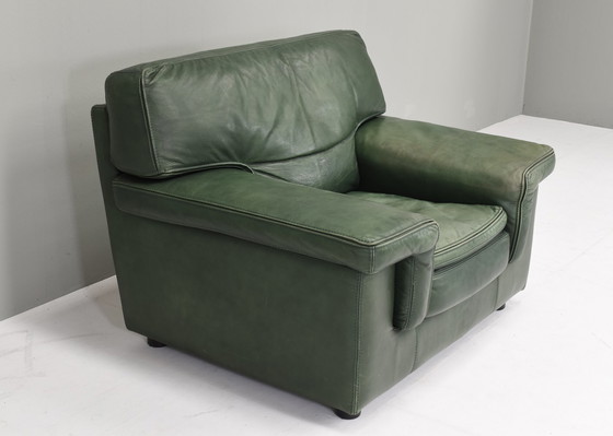 Image 1 of Roche Bobois Lounge Sessel in grün patiniertem Leder - um 1970