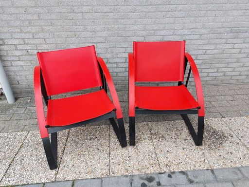 2 x rote Vintage Lederstühle