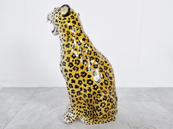 Image 1 of Italienische Leopardenfigur aus glasierter Terrakotta, 1960er Jahre