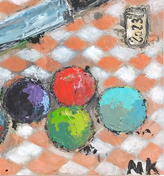 Image 1 of Germain Henneka – Glas und weiße und orangefarbene Serviette