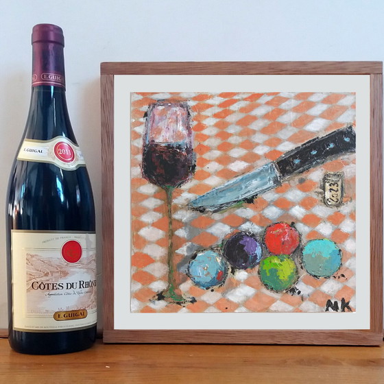 Image 1 of Germain Henneka – Glas und weiße und orangefarbene Serviette