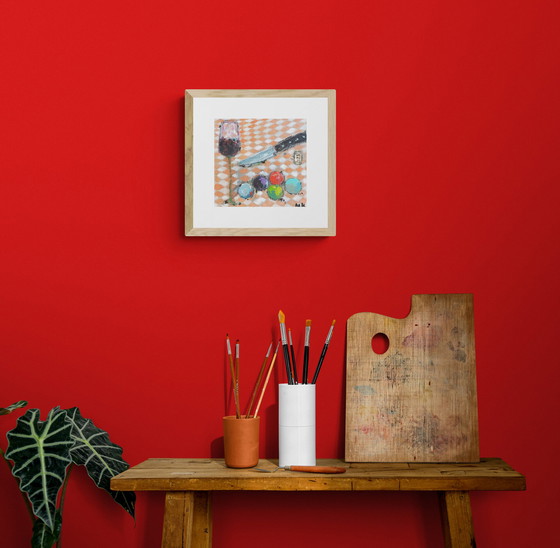 Image 1 of Germain Henneka – Glas und weiße und orangefarbene Serviette