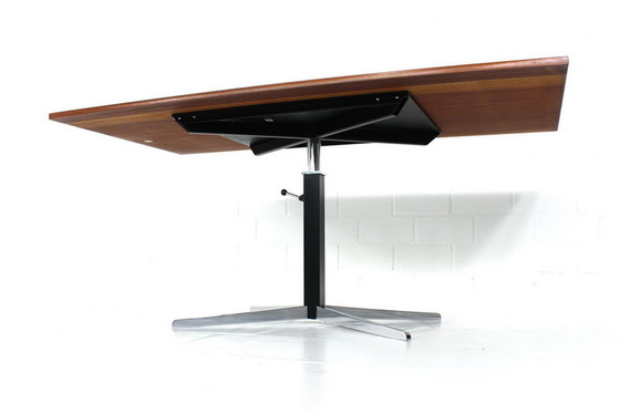 Image 1 of J.M. Thomas for Wilhelm Renz, height-adjustable Mid-Century combination dining table / coffee table in teak and chrome