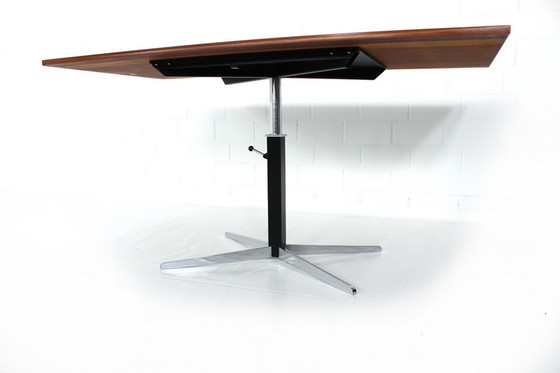 Image 1 of J.M. Thomas for Wilhelm Renz, height-adjustable Mid-Century combination dining table / coffee table in teak and chrome