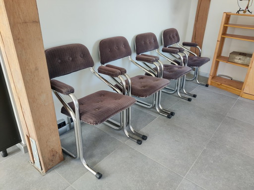 4x Rohrförmige Vintage Esszimmerstühle