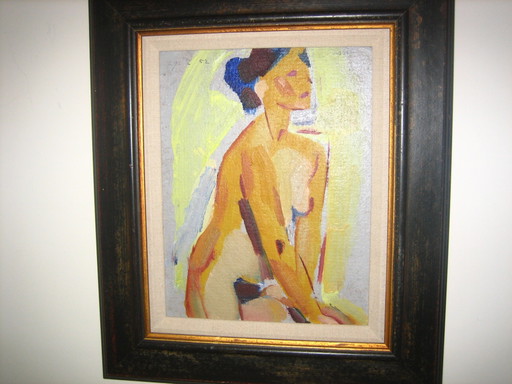 Sitzende Aktmalerei von Jan Gerrit Jordens 1883-1962 – schilderijen tekeningen, Canvas, Figuratief