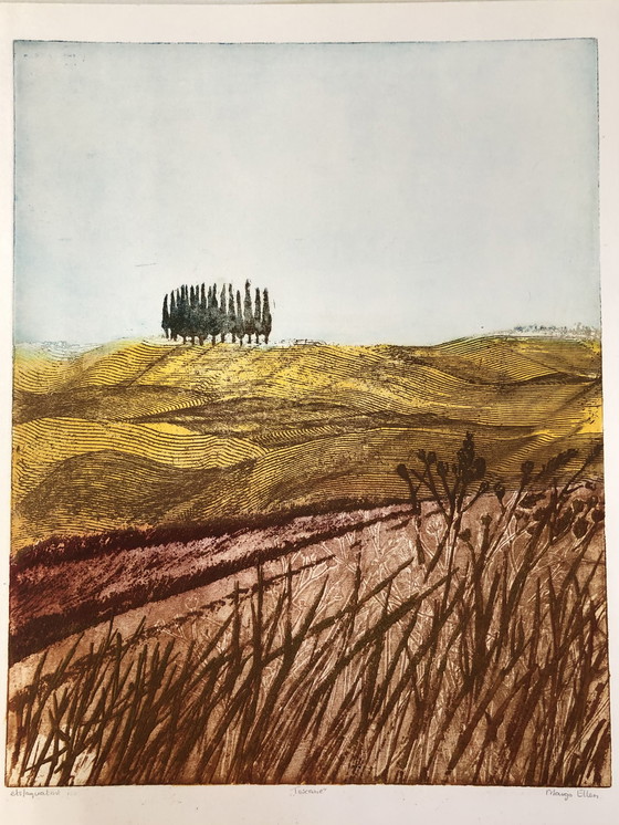 Image 1 of Margo Ellen-Toskana. Zypressen. Farbradierung