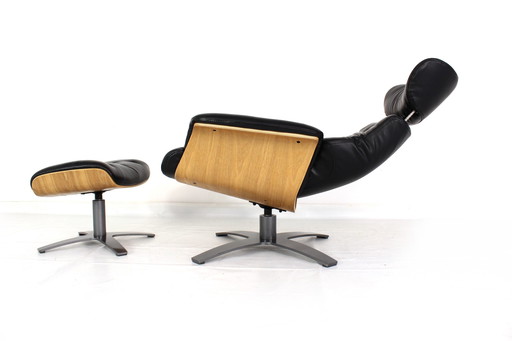 multi functional Scandinavian Lounge Chair / Sessel with Leather and Oak