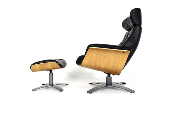 Image 1 of multi functional Scandinavian Lounge Chair / Sessel with Leather and Oak