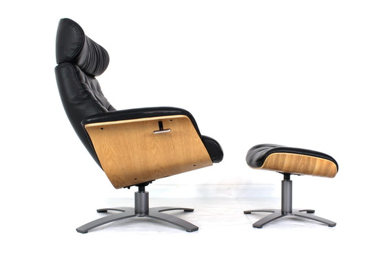 Image 1 of multi functional Scandinavian Lounge Chair / Sessel with Leather and Oak