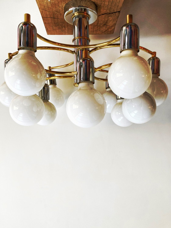 Image 1 of Vintage silber/goldene spiralförmige Deckenlampe