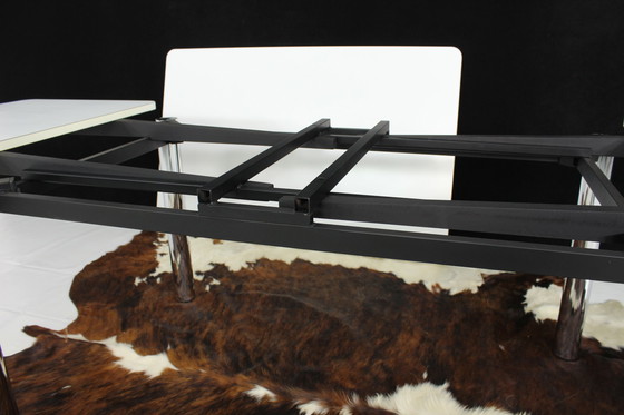 Image 1 of As new, high quality Italian white Dining Desk with chrome, extendable / Esstisch ausziehbar