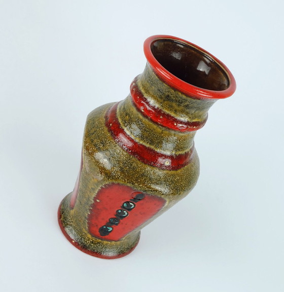 Image 1 of 1960er 70er Jahre Vase U-Keramik Modell 593/30 rot braun grün schwarz