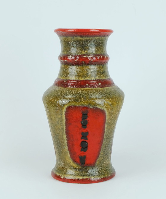 Image 1 of 1960er 70er Jahre Vase U-Keramik Modell 593/30 rot braun grün schwarz