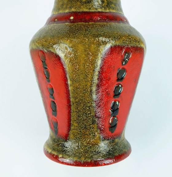 Image 1 of 1960er 70er Jahre Vase U-Keramik Modell 593/30 rot braun grün schwarz