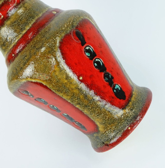 Image 1 of 1960er 70er Jahre Vase U-Keramik Modell 593/30 rot braun grün schwarz