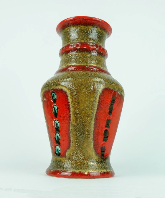 Image 1 of 1960er 70er Jahre Vase U-Keramik Modell 593/30 rot braun grün schwarz