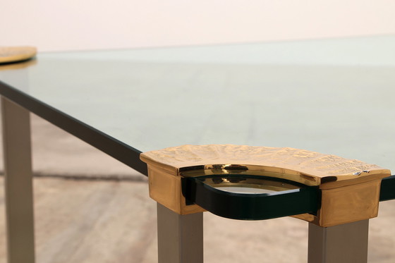 Image 1 of Hollywood Regency Couchtisch aus Goldglas mit Beistelltisch aus Glas, 1970