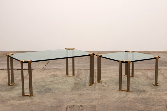 Image 1 of Hollywood Regency Couchtisch aus Goldglas mit Beistelltisch aus Glas, 1970