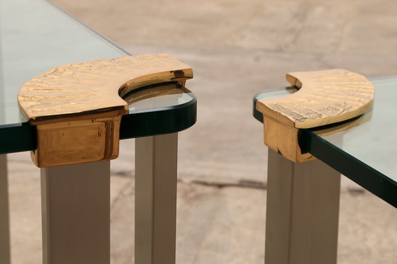 Image 1 of Hollywood Regency Couchtisch aus Goldglas mit Beistelltisch aus Glas, 1970