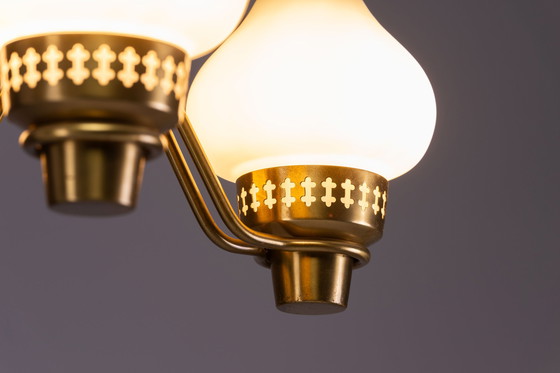 Image 1 of Kronleuchter aus Messing und Glas von Hans Bergström