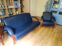 Montel blaues Zweisitzer-Sofa plus Sessel